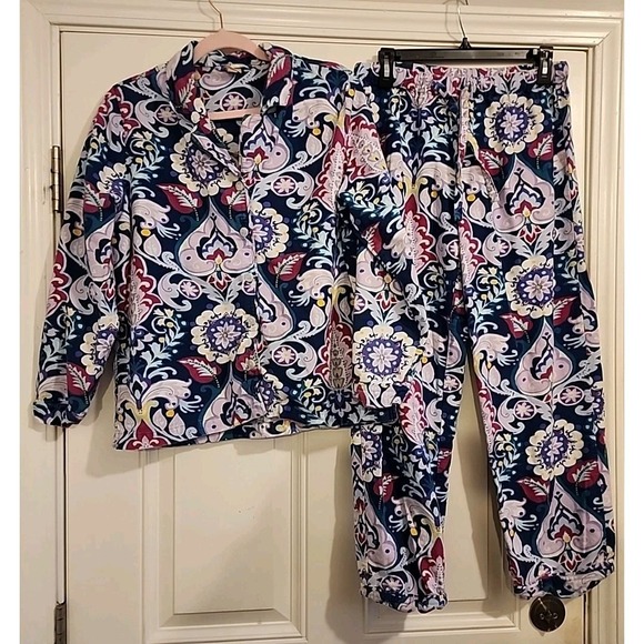 Pottery Barn Other - Pottery Barn Teen Size Medium Fuschia Floral Paisley Flannel 2 Piece Pajama Set